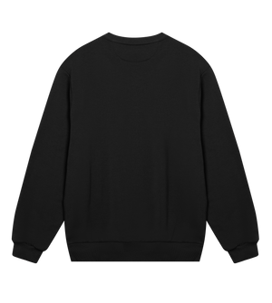 Full back view of the black Big Fred Golf crewneck sweatshirt, showcasing its clean and minimalist design with premium ribbed cuffs and hem.