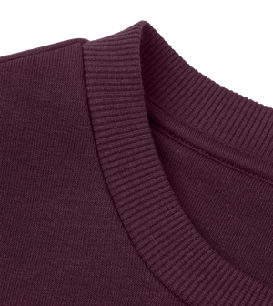 Close-up of the ribbed collar detail on the maroon Big Fred Golf crewneck sweatshirt, showcasing premium stitching and fabric quality.