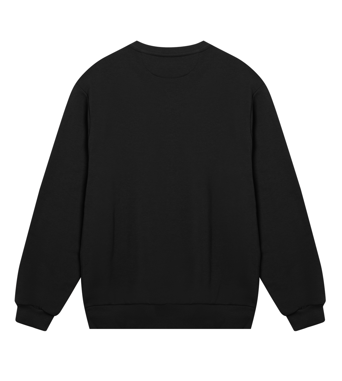 Full back view of the black Big Fred Golf crewneck sweatshirt, showcasing its clean and minimalist design with premium ribbed cuffs and hem.