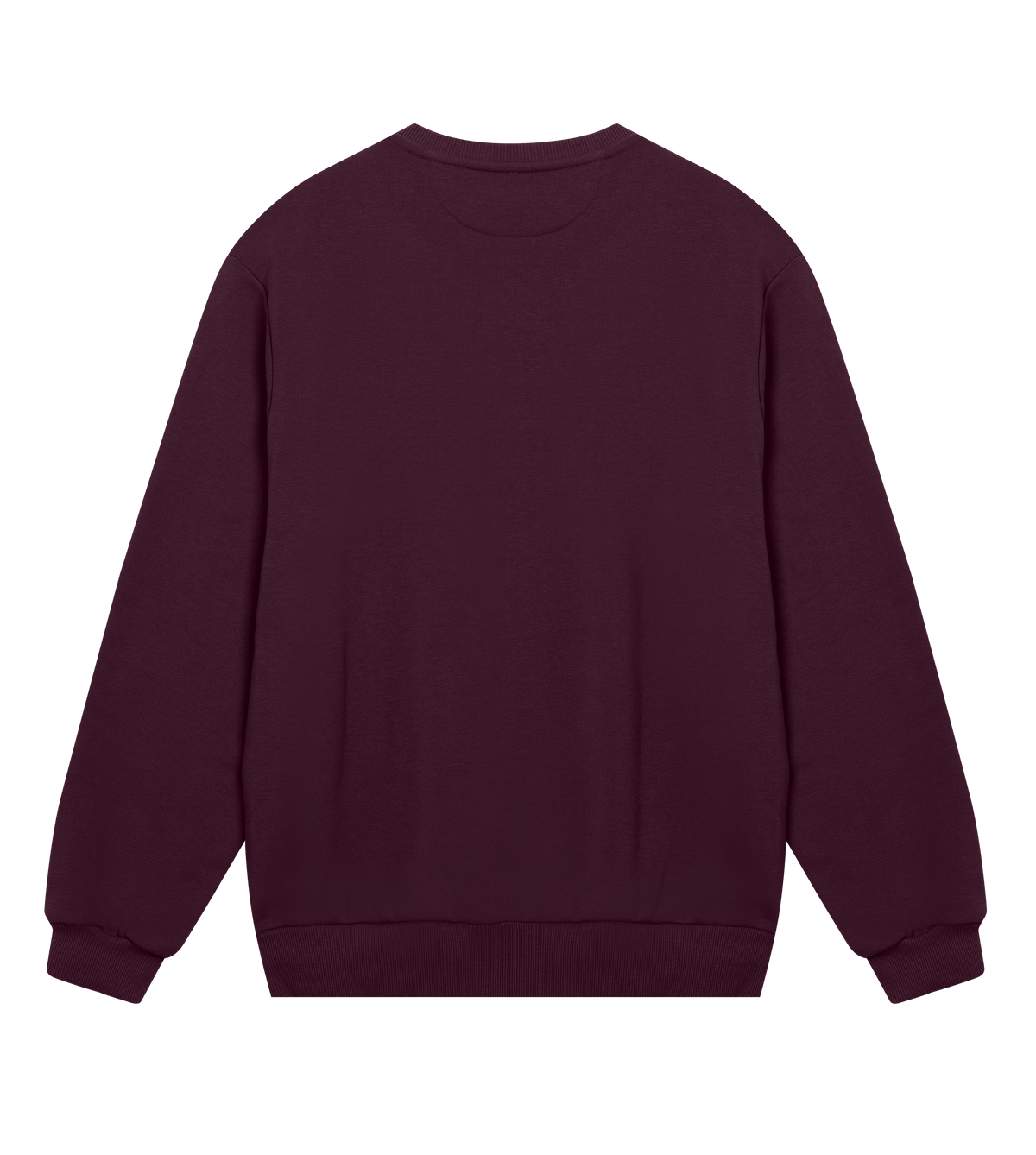 Full back view of the maroon Big Fred Golf crewneck sweatshirt, showcasing its clean and minimalist design with premium ribbed cuffs and hem.