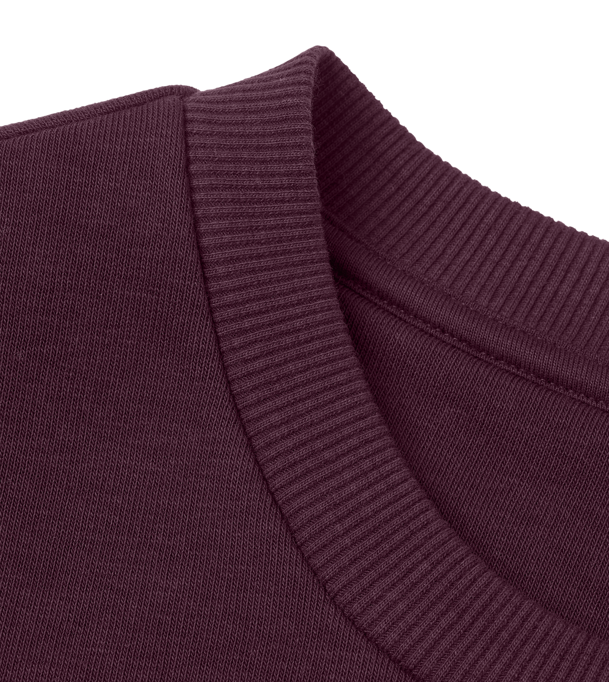 Close-up of the ribbed collar detail on the maroon Big Fred Golf crewneck sweatshirt, showcasing premium stitching and fabric quality.